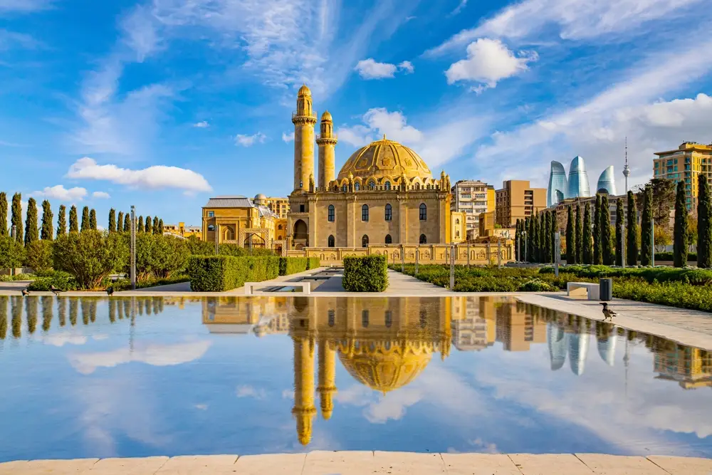 Beautiful,Architectural,Mosque,Of,The,Capital,Baku,Translation:,May,God's