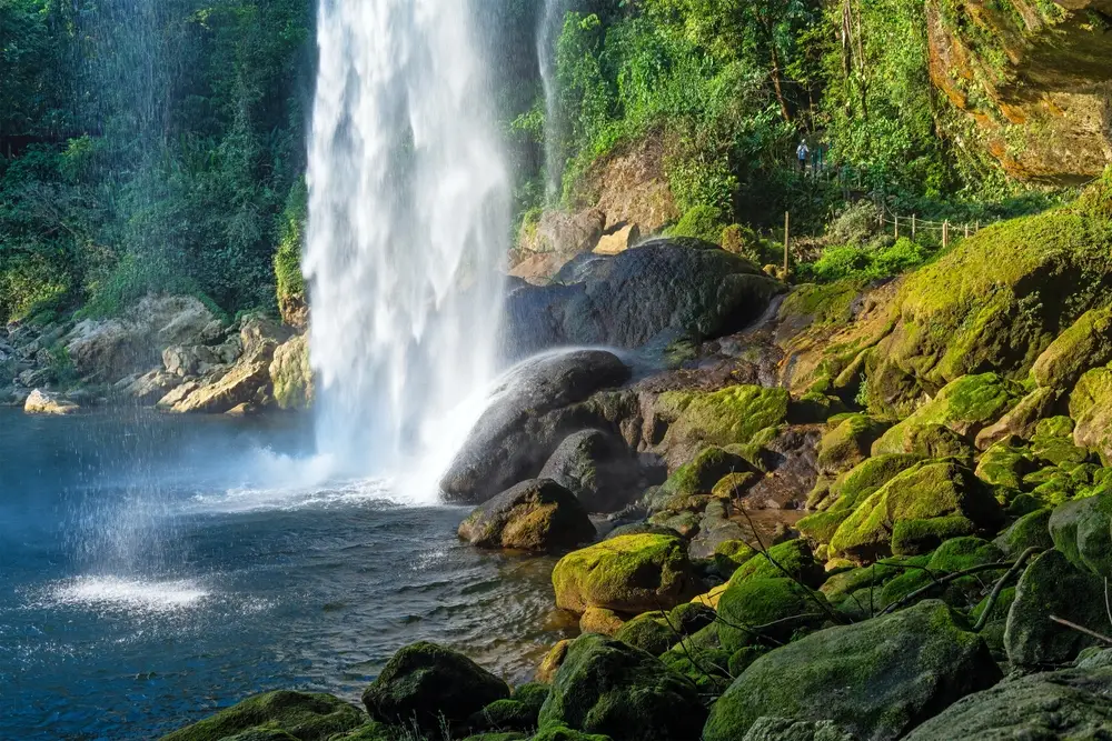 Misol,Ha,Waterfall,At,Sunset,Seen,From,Behind,,Palenque,,Chiapas,